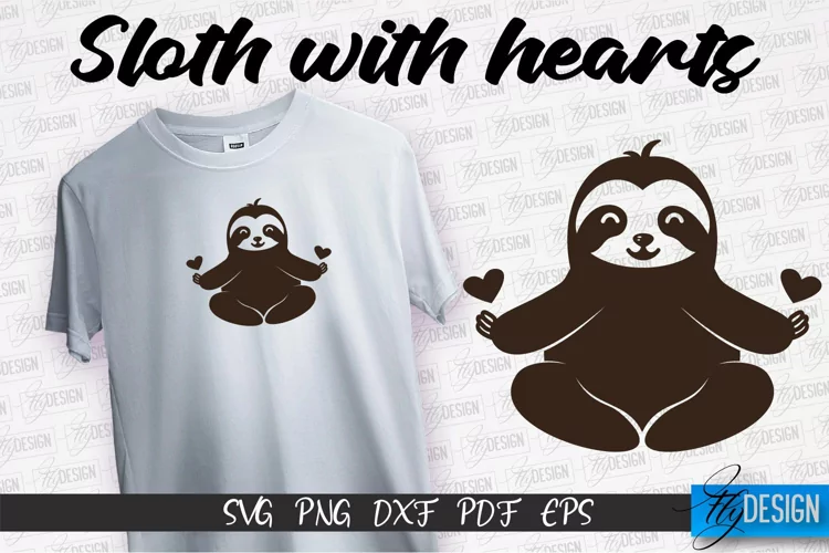 Sloth With Hearts SVG Design | Lazy Design SVG | SVG File