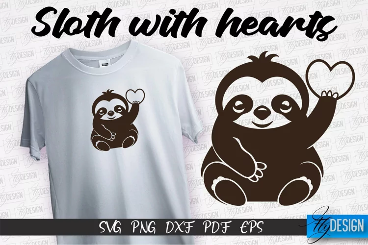 Sloth With Hearts SVG Design | Lazy Design SVG | SVG File