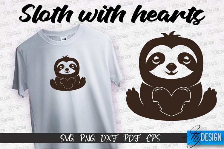Sloth With Hearts SVG Design | Lazy Design SVG | SVG File example image 1