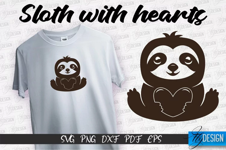 Sloth With Hearts SVG Design | Lazy Design SVG | SVG File
