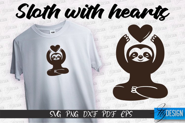 Sloth With Hearts SVG Design | Lazy Design SVG | SVG File example image 1