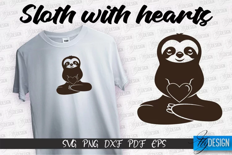 Sloth With Hearts SVG Design | Lazy Design SVG | SVG File