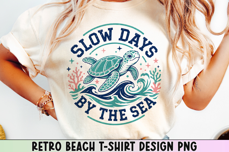 Retro Beach T Shirt Design, Distressed Coastal Sublimation.