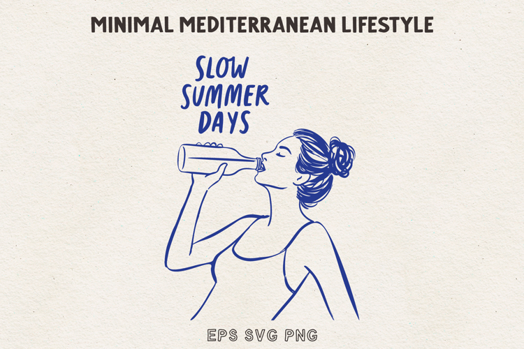 Slow Summer Days Woman Drinking SVG PNG EPS
