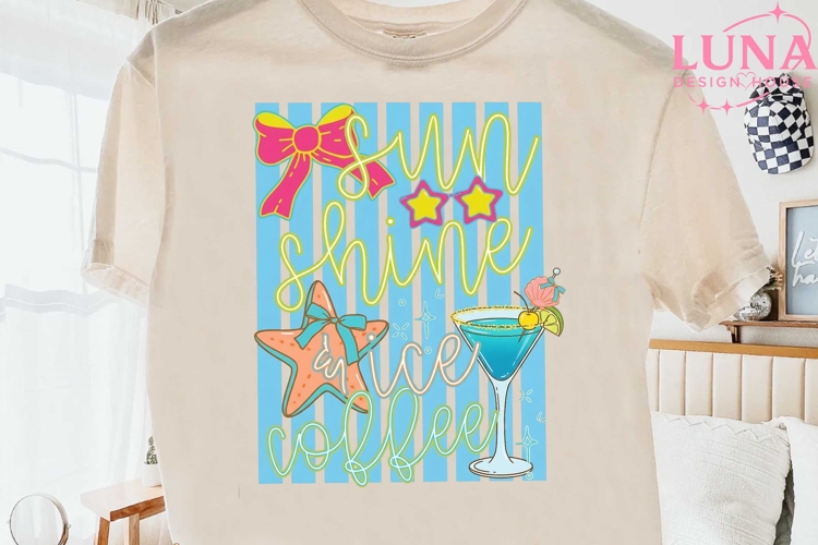 Sunshine Iced Coffee Summer PNG, Beach Vibes Clipart, Trendy
