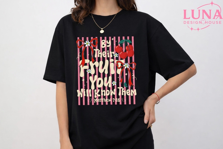 By Their Fruit Bible Verse PNG, Christian Cherry Sublimation