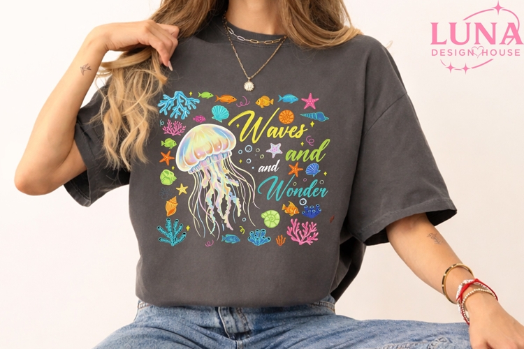 Ocean Jellyfish Waves and Wonder PNG, Sea Life Clipart PNG