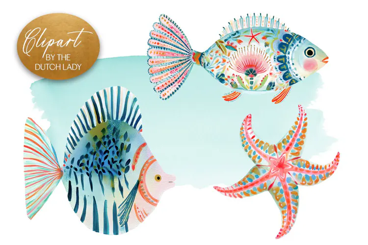 Fish & Starfish Tropical Reef Clipart