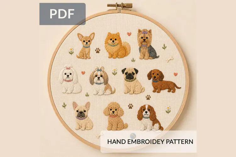 Small Dog Breeds Hand Embroidery Pattern PDF Cute Puppies
