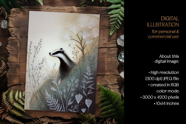 Soft Ink Woodland Badger Card Illustration example image 1