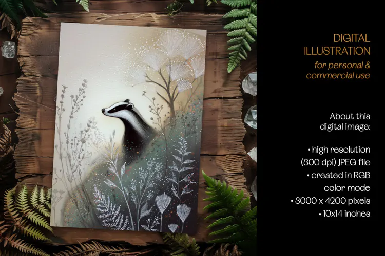 Soft Ink Woodland Badger Card Illustration