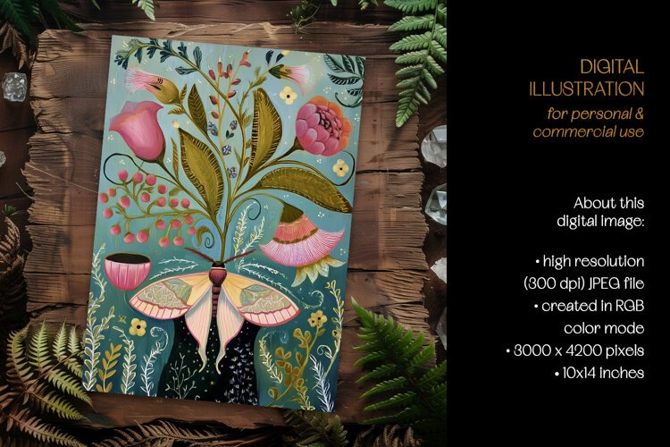 Art Nouveau Botanical Moth Card Illustration example image 1