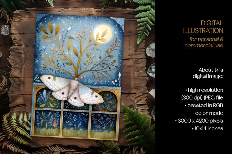 Moth under The Moon Divided Scenery Illustration example image 1