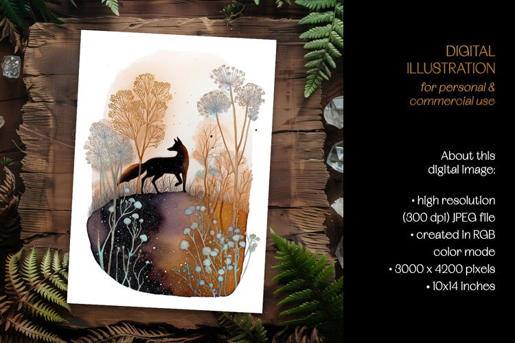 Soft Ink Woodland Fox Shadow Card Illustration example image 1