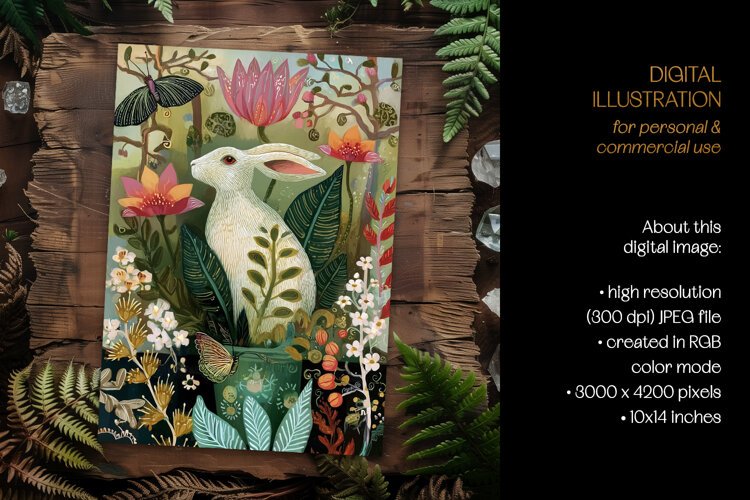 Art Nouveau Botanical Hare Card Illustration example image 1