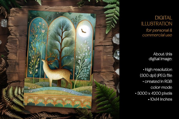 Deer In The Forest Divided Scenery Illustration example image 1