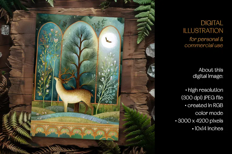 Deer In The Forest Divided Scenery Illustration