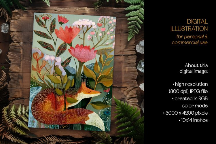 Art Nouveau Botanical Fox Card Illustration example image 1