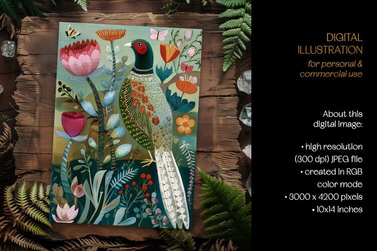 Art Nouveau Botanical Pheasant Card Illustration example image 1