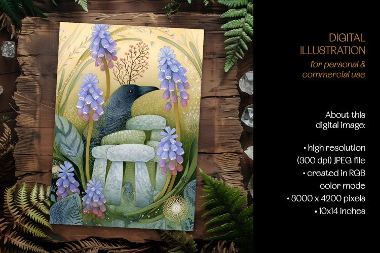 Raven & Muscari at Stonehenge Illustration example image 1