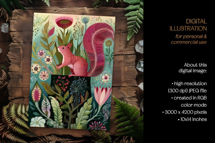 Art Nouveau Botanical Squirrel Card Illustration example image 1