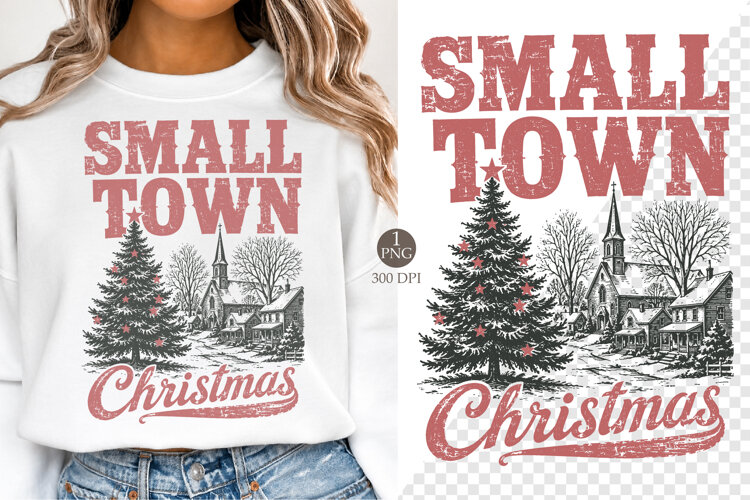 Small Town Christmas PNG,Vintage Winter Holiday Shirt example image 1