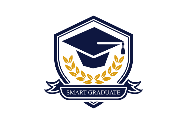Smart Graduate Logo with Graduation Cap and Laurel Wreath