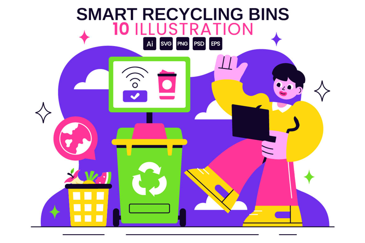 10 Smart Recycling Bins Illustration
