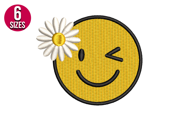 Smile Emoji Face with Daisy Flower Machine Embroidery Design