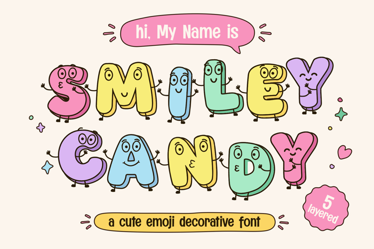 Smiley Candy | Cute Emoji Decorative Layered Font