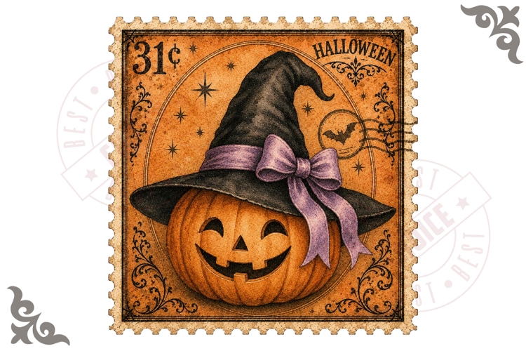 Smiling Pumpkin Witch Hat Halloween Stamp Clipart