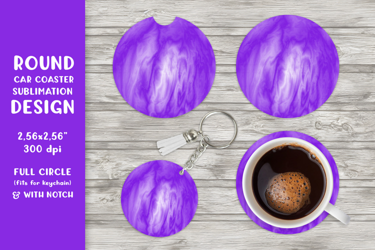 Purple marble car coaster sublimation. Round design SGCC01