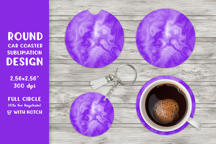 Purple marble car coaster sublimation. Round design SGCC02