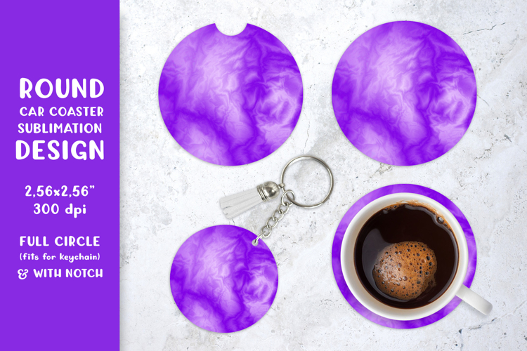 Purple marble car coaster sublimation. Round design SGCC03