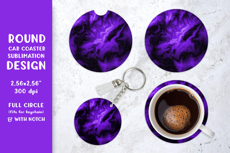 Purple marble car coaster sublimation. Round design SGCC04