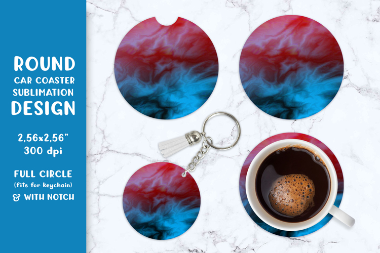 Red blue marble car coaster sublimation Round design SGCC10