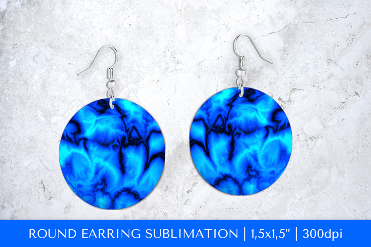 Blue marble round earrings sublimation design SGE006