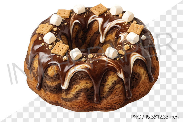 Ring smore bundt cake with chocolate glaze PNG dessert art