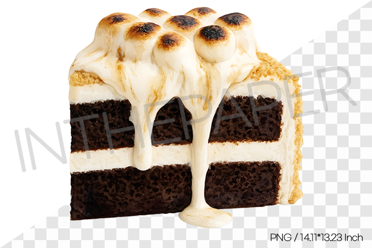 Rich layered smore cake slice with melted cream PNG dessert