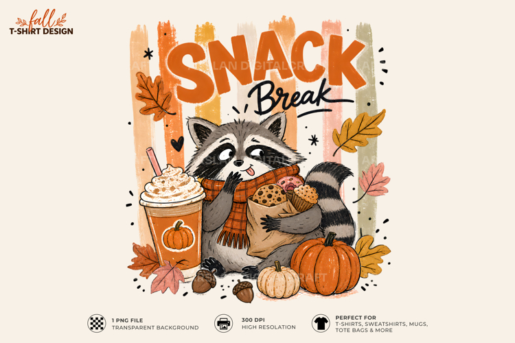 Snack Break Raccoon Autumn PNG Sublimation T-Shirt Design