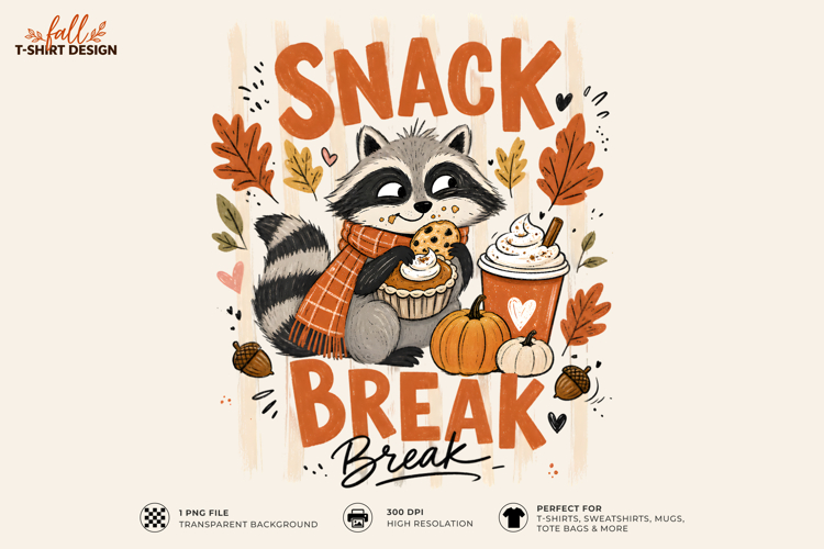Snack Break Raccoon Pumpkin Fall Sublimation T-Shirt Design