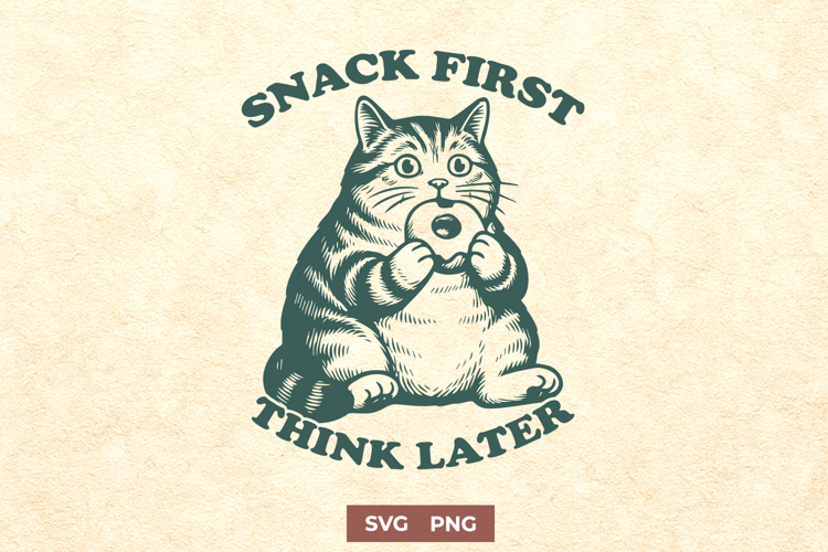 Snack First Think Later SVG PNG, Funny Chubby Cat Donut Art