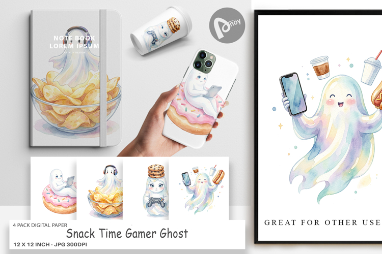 Snack Time Gamer Ghost Digital Paper