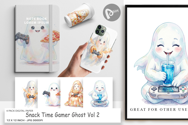 Snack Time Gamer Ghost Digital Paper