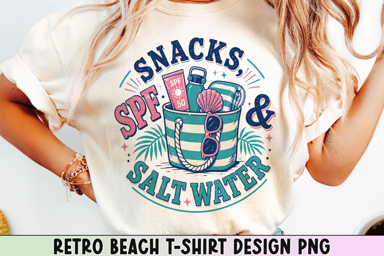 Retro Beach T Shirt Design, Distressed Coastal Sublimation.
