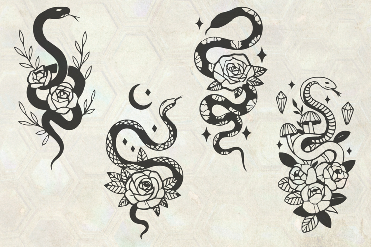 Snakes with Flowers and Crystals SVG