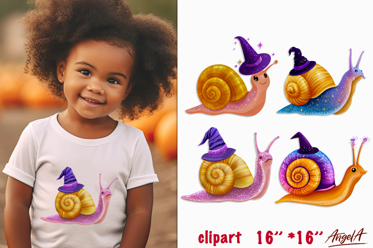 Cute snail with witch hat clipart Halloween clipart PNG
