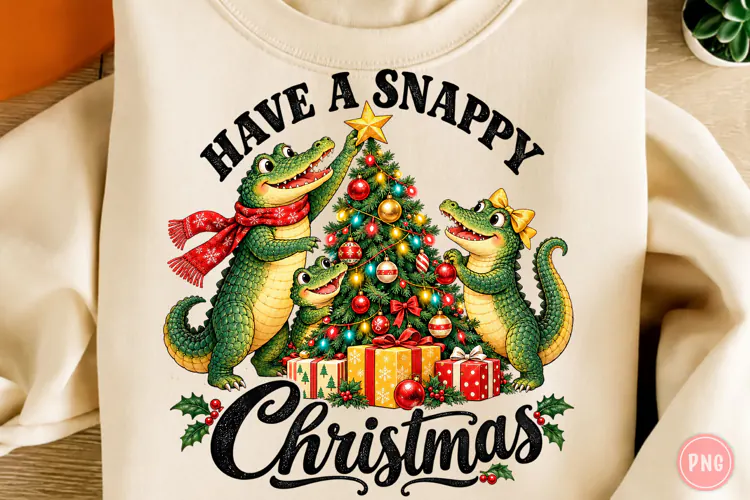 Snappy Alligator Christmas Decorating PNG