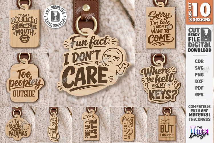 Funny Keychain Laser Cut - Snarky Bag Tag SVG Laser files