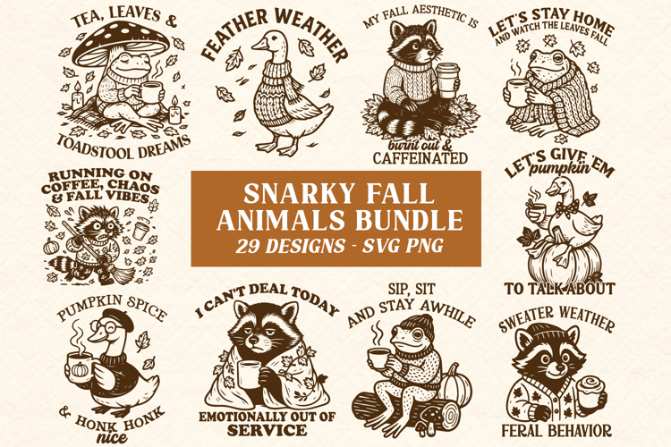 Snarky Fall Animal SVG Bundle | Funny Autumn Raccoon Goose